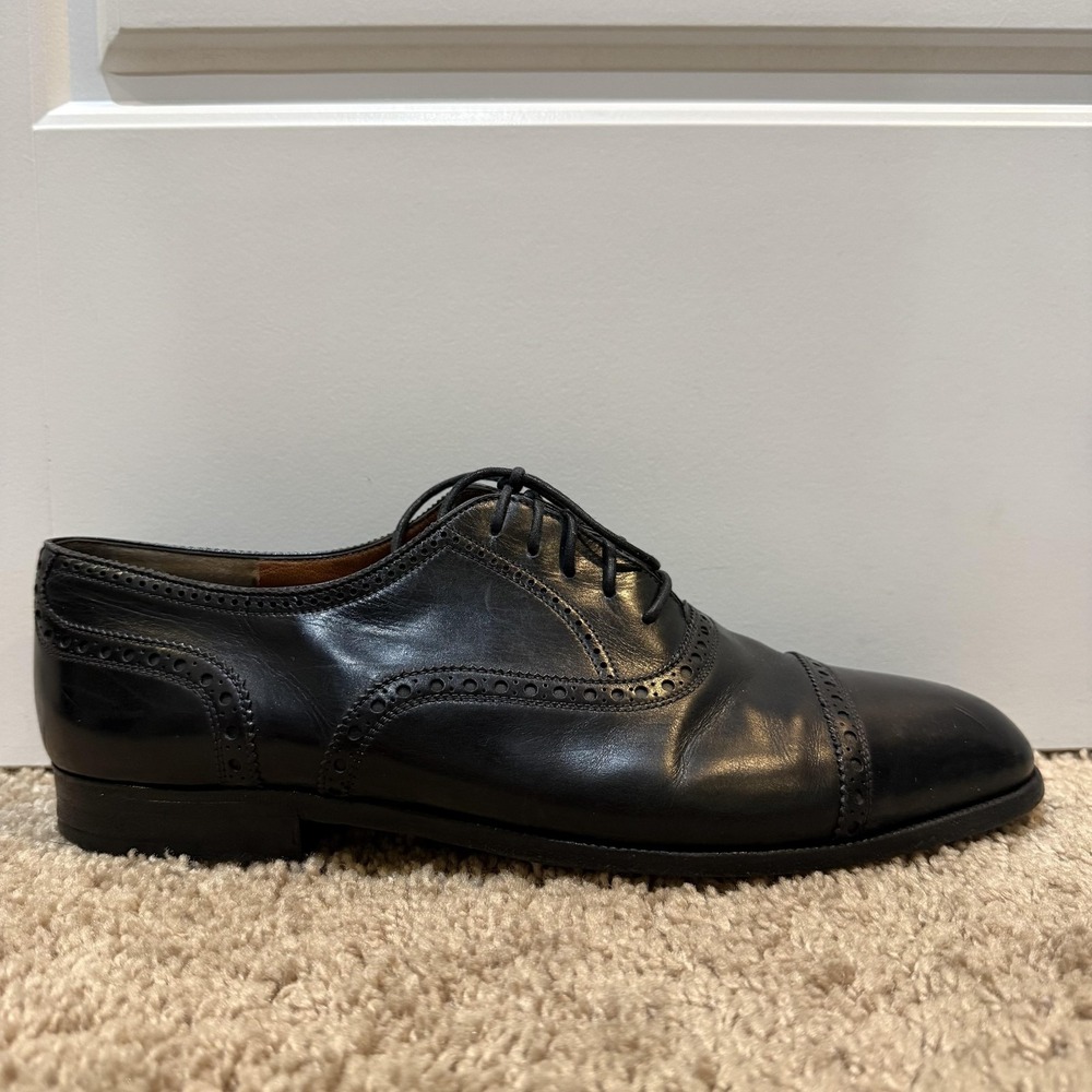 Paul Stuart Shoes Mens Size 8.5 D Black Cap Toe Oxford Brogue Made in Italy